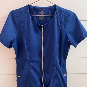 Jaanuu Navy Zip-Front Medical Scrub Top